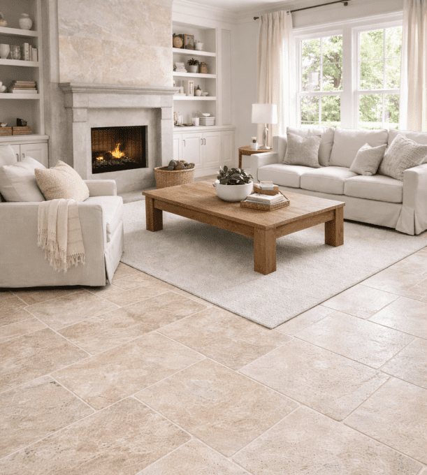 Carrelage travertin 1er choix mix light 40.6x61 cm Ep. 1.2 cm Unité de vente : 1.0029 m² / 4 dalles