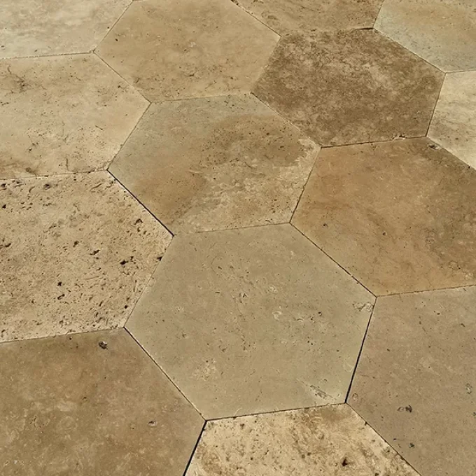 Dallage hexagonal 1er choix mix beige 30.5x30.5 Ep.1.2 cm Unité de vente : 1.0166 m² (17 dalles)