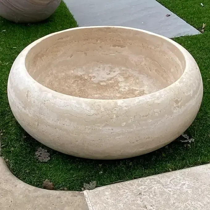 Vasque roue diamètre 42 cm en pierre naturelle travertin